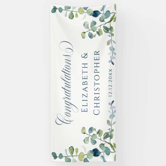 Eukalyptus Herzlichen Glückwunsch Empfang Hochzeit Banner (Vertikal)