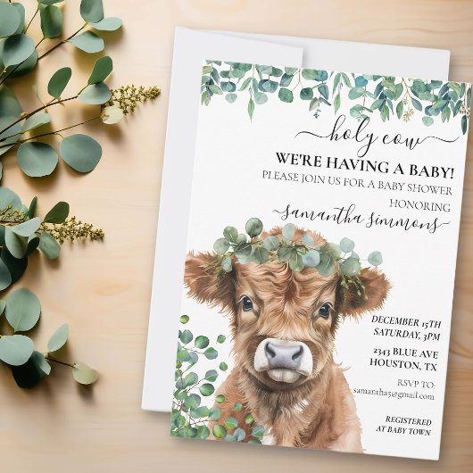 Eukalyptus Highland Calf Baby Shower Einladung