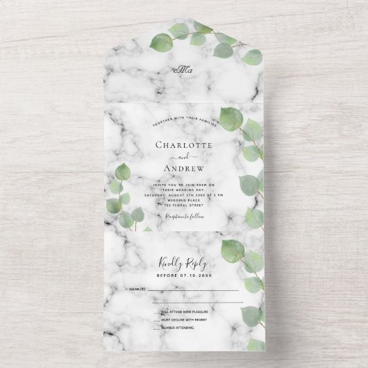 Eukalyptus-Hochzeit All In One Einladung (Innen Boden)