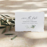 Eukalyptus-Hochzeit botanisch Save the Date Ankündigungspostkarte<br><div class="desc">Eukalyptus Nicht-Foto-Budget grünen Gold botanische ethische moderne elegante Hochzeitskarte Ankündigung Datum freihalten</div>