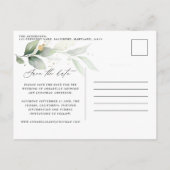 Eukalyptus-Hochzeit botanisch Save the Date Ankündigungspostkarte (Rückseite)