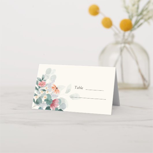 Eukalyptus-Hochzeit der Eleganten Wildblume Platzkarte (Vorderseite)