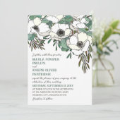 Eukalyptus-Hochzeit der weißen Anemonen Einladung (Stehend Vorderseite)