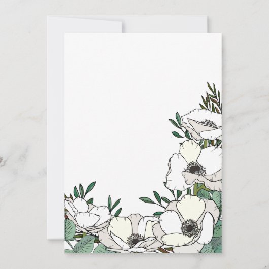 Eukalyptus-Hochzeit der weißen Anemonen Einladung (Rückseite)