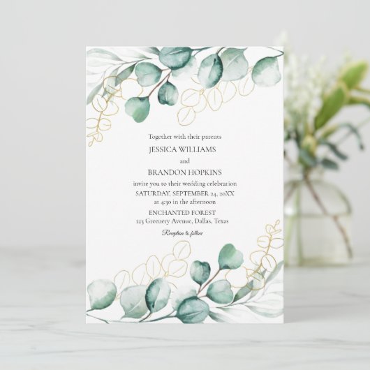 Eukalyptus-Hochzeit Einladung (Stehend Vorderseite)