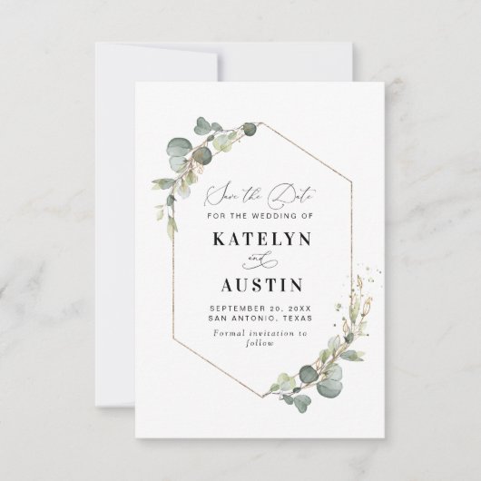 Eukalyptus-Hochzeit in Aquarellfarben speichern Si Save The Date (Vorderseite)