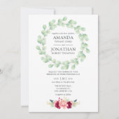 Eukalyptus-Hochzeit in Burgund und Blüten Einladung (Vorderseite)