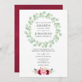 Eukalyptus-Hochzeit in Burgund und Blüten Einladung (Vorne/Hinten)