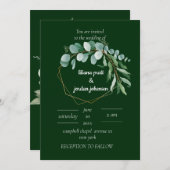 Eukalyptus-Hochzeit in edlem Gold und Smaragdgrün Einladung (Vorne/Hinten)