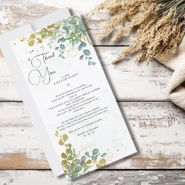 Eukalyptus-Hochzeit in Grün und Gold Dankeskarte