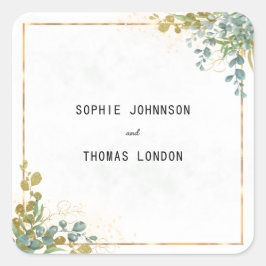 Eukalyptus-Hochzeit in Grün und Gold Quadratischer Aufkleber