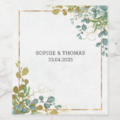 Eukalyptus-Hochzeit in Grün und Gold Weinetikett (Einzelnes Label)