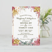 Eukalyptus-Hochzeit in Rosa und Gold-Rose Einladung (Stehend Vorderseite)