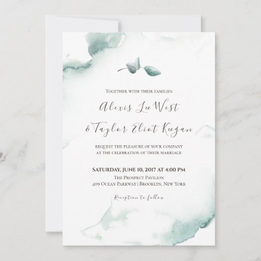 Eukalyptus-Hochzeit mit Aquarellfarbe Einladung (Vorderseite)