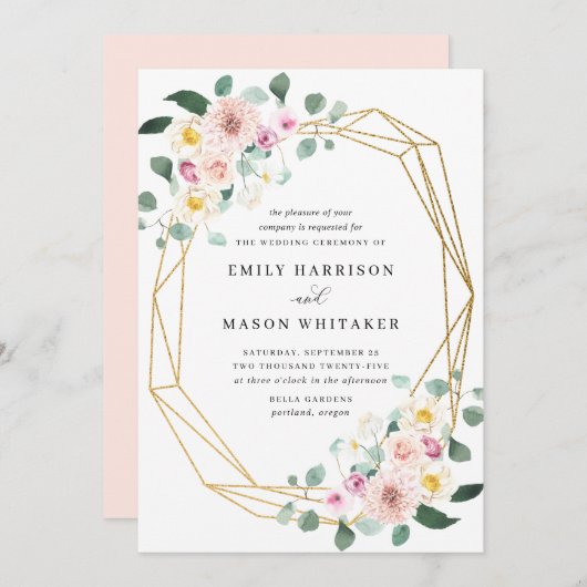 Eukalyptus-Hochzeit mit Blütenrosa und Lila Bläsch Einladung (Vorne/Hinten)