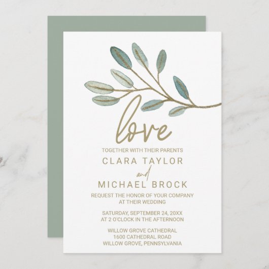 Eukalyptus-Hochzeit mit Goldmedaille Einladung (Vorne/Hinten)