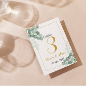 Eukalyptus-Hochzeit mit grüner Wasserfarbe Tischnummer