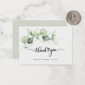 Eukalyptus-Hochzeit mit Handschrift Vielen Dank Mitteilungskarte (Vorderseite/Rückseite Beispiel)