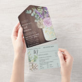 Eukalyptus-Hochzeit mit rustikalem Holz und Blumen All In One Einladung (Abreißen)