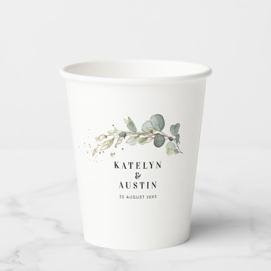 Eukalyptus-Hochzeit Pappbecher (Rückseite)