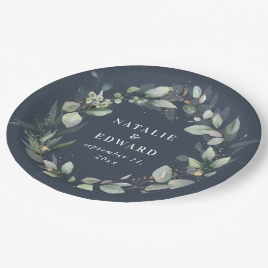 Eukalyptus-Hochzeit Pappteller (Schrägansicht)