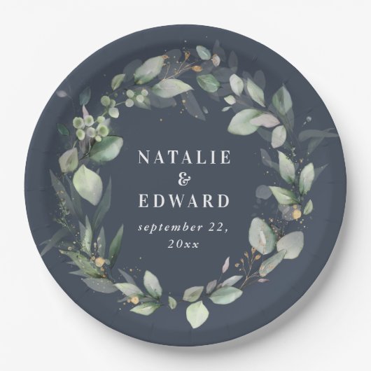 Eukalyptus-Hochzeit Pappteller (Vorderseite)