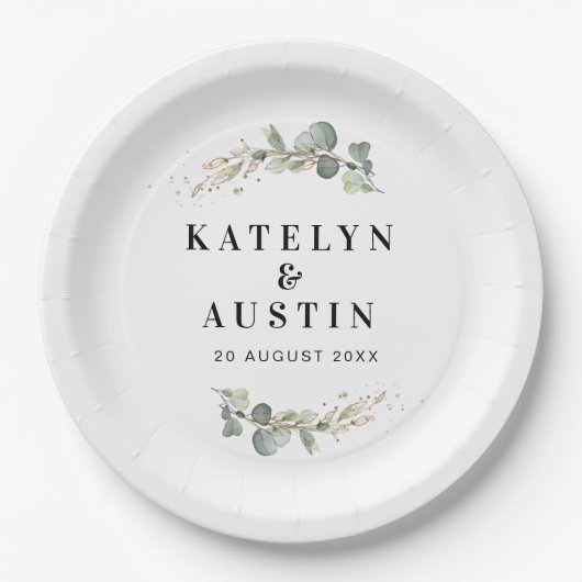 Eukalyptus-Hochzeit Pappteller (Vorderseite)