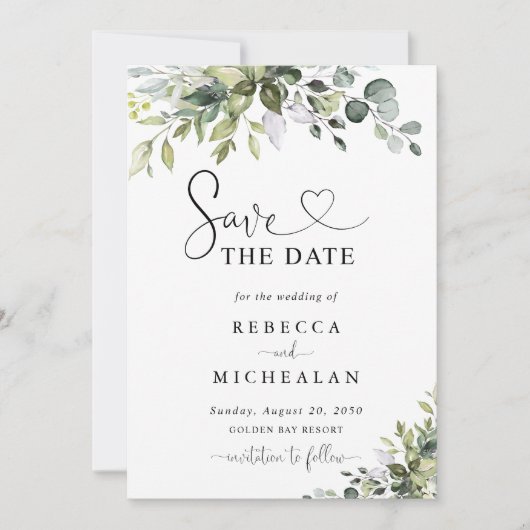 Eukalyptus-Hochzeit Save The Date Einladung (Vorderseite)