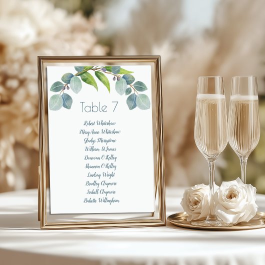 Eukalyptus-Hochzeit-Sitzordnung-Tabellennummer-Nam Programm