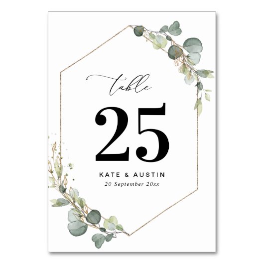 Eukalyptus-Hochzeit Tischnummer (Rückseite)