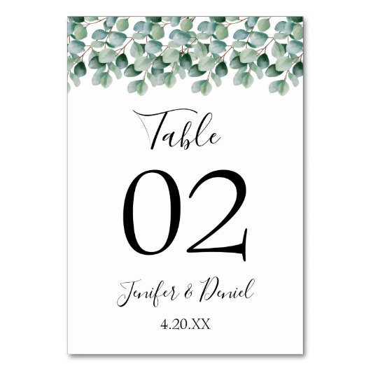 Eukalyptus-Hochzeit Tischnummer (Rückseite)
