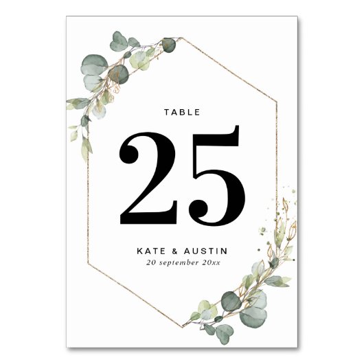 Eukalyptus-Hochzeit Tischnummer (Rückseite)