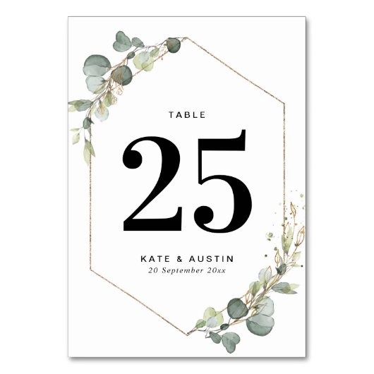 Eukalyptus-Hochzeit Tischnummer (Vorderseite)