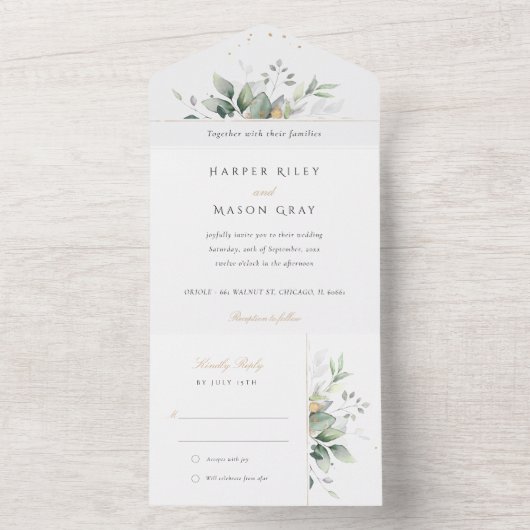 Eukalyptus-Hochzeit verzaubert All In One Einladung (Innen Boden)