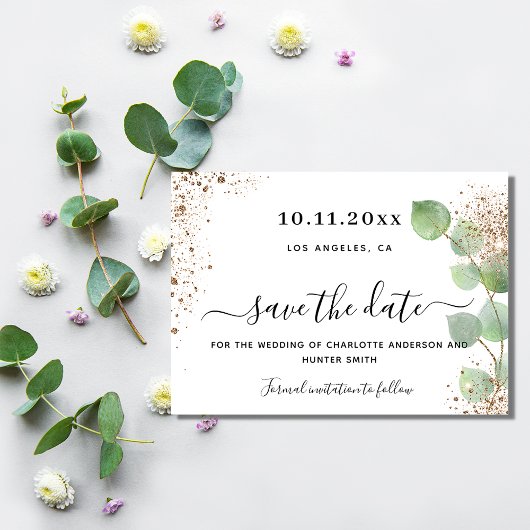 Eukalyptus-Hochzeitgold Save the Date