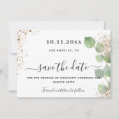 Eukalyptus-Hochzeitgold Save the Date (Vorderseite)