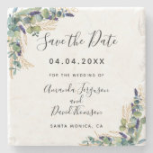 Eukalyptus-Hochzeitgrün Save the Date Steinuntersetzer (Vorderseite)