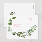 Eukalyptus Hochzeitrosa Text Save the Date Postkarte (Vorne/Hinten)