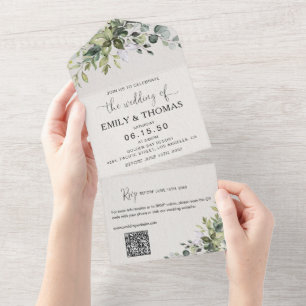 Eukalyptus-Hochzeitseinladung in einem All In One Einladung