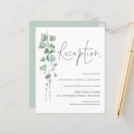 Eukalyptus-Hochzeitsempfangsbuchung (Vorderseite/Rückseite Beispiel)
