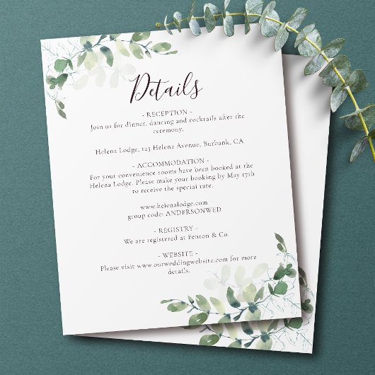 Eukalyptus-Hochzeitserklärung Flyer