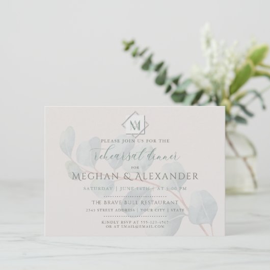 Eukalyptus-Hochzeitsessen in Silver Sage Probe Einladung (Stehend Vorderseite)