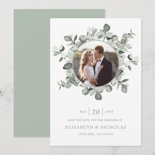 Eukalyptus Hochzeitsfoto Save The Date (Vorne/Hinten)