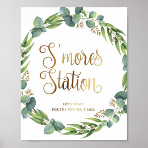 Eukalyptus-Hochzeitshilfsschild für S-Mores-Statio Poster