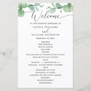 Eukalyptus-Hochzeitsprogramm Botanische Freiluft