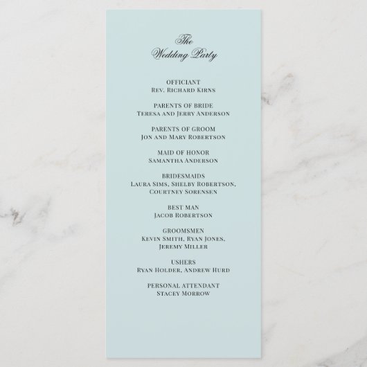 Eukalyptus-Hochzeitsprogramm für Aquamarine und Go Programm (Rückseite)