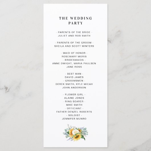 Eukalyptus-Hochzeitsprogramm für Aquarellsonnenblu Programm (Rückseite)