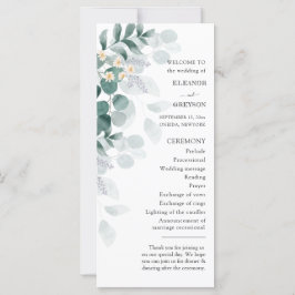 Eukalyptus-Hochzeitsprogramm für Elegantes Aquarel