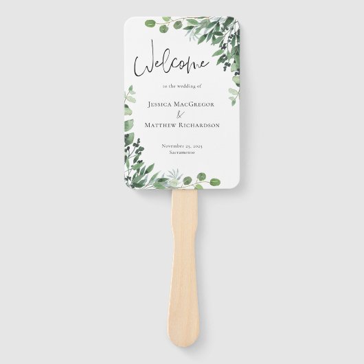 Eukalyptus-Hochzeitsprogramm für Rustikal Fächer (Vorderseite)