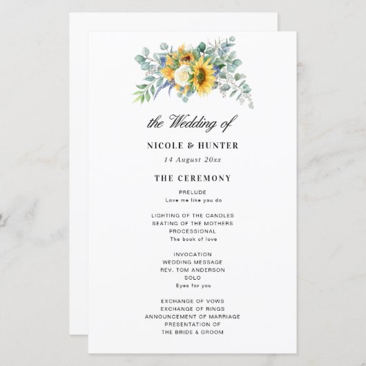 Eukalyptus-Hochzeitsprogramm für rustikale Sonnenb (Vorne/Hinten)